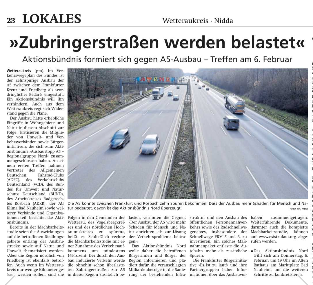 Zubringerstraßen werden belastet (Pressespiegel)